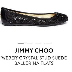 Jimmy Choo "Weber" Crystal Stud Suede Ballerina Flats